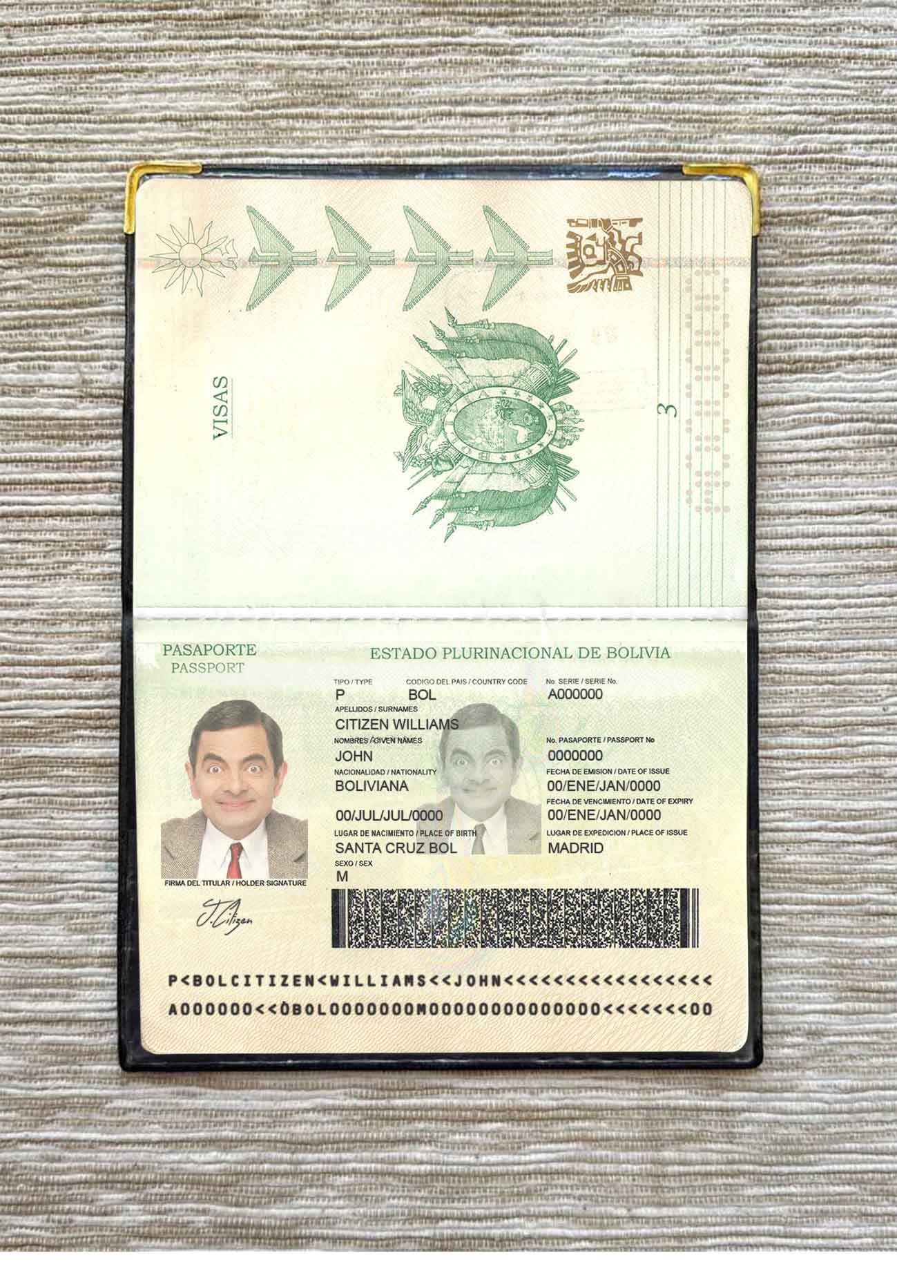 Bolivia passport photo look PSD template